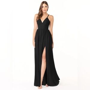 Azazie Black V-Neck Slit Gown: Aaida Style